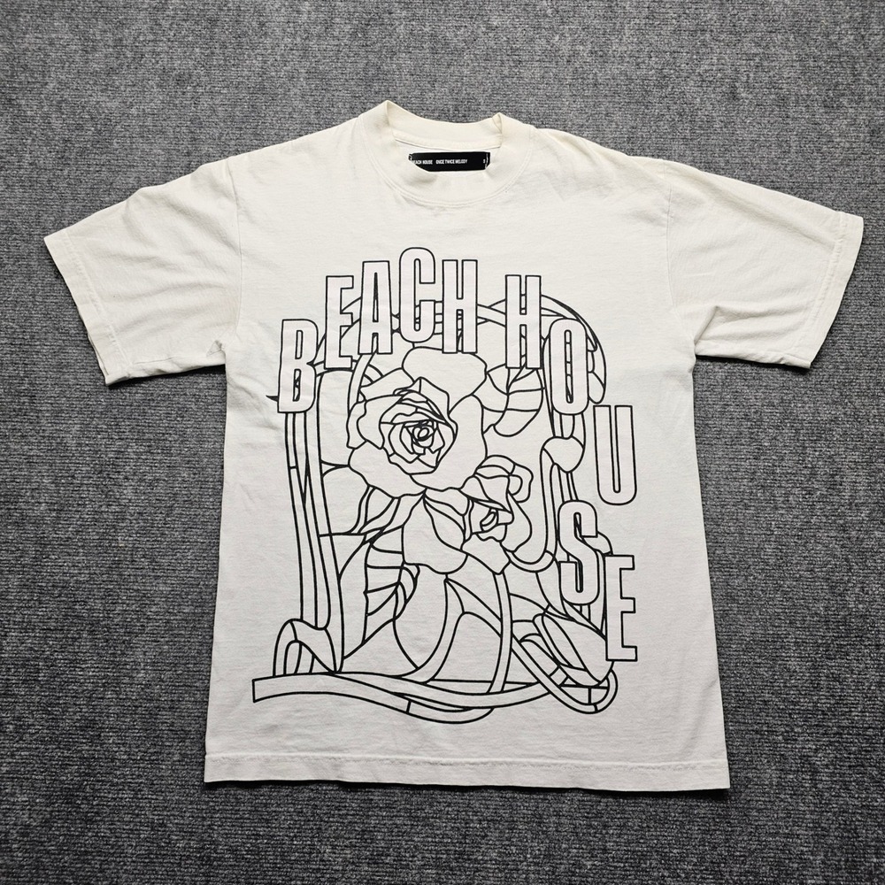 Beach House Once Twice Melody Tour T-Shirt Cream Rose Graphic Mens Small